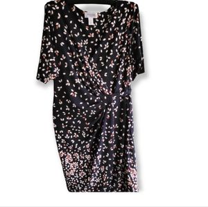 Wrap dress Navy blue with beige &orange patern.